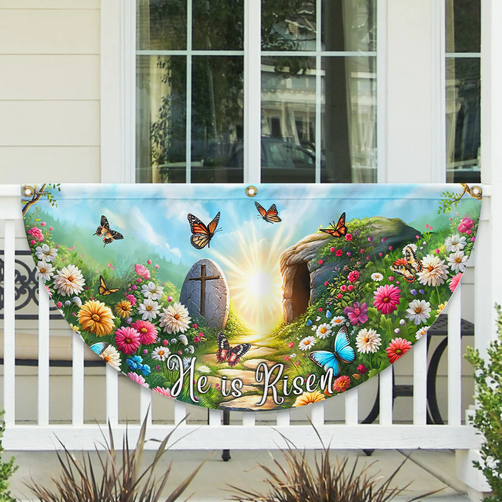 Resurrection of Jesus Easter Day He Is Risen Christian Non-Pleated Fan Flag