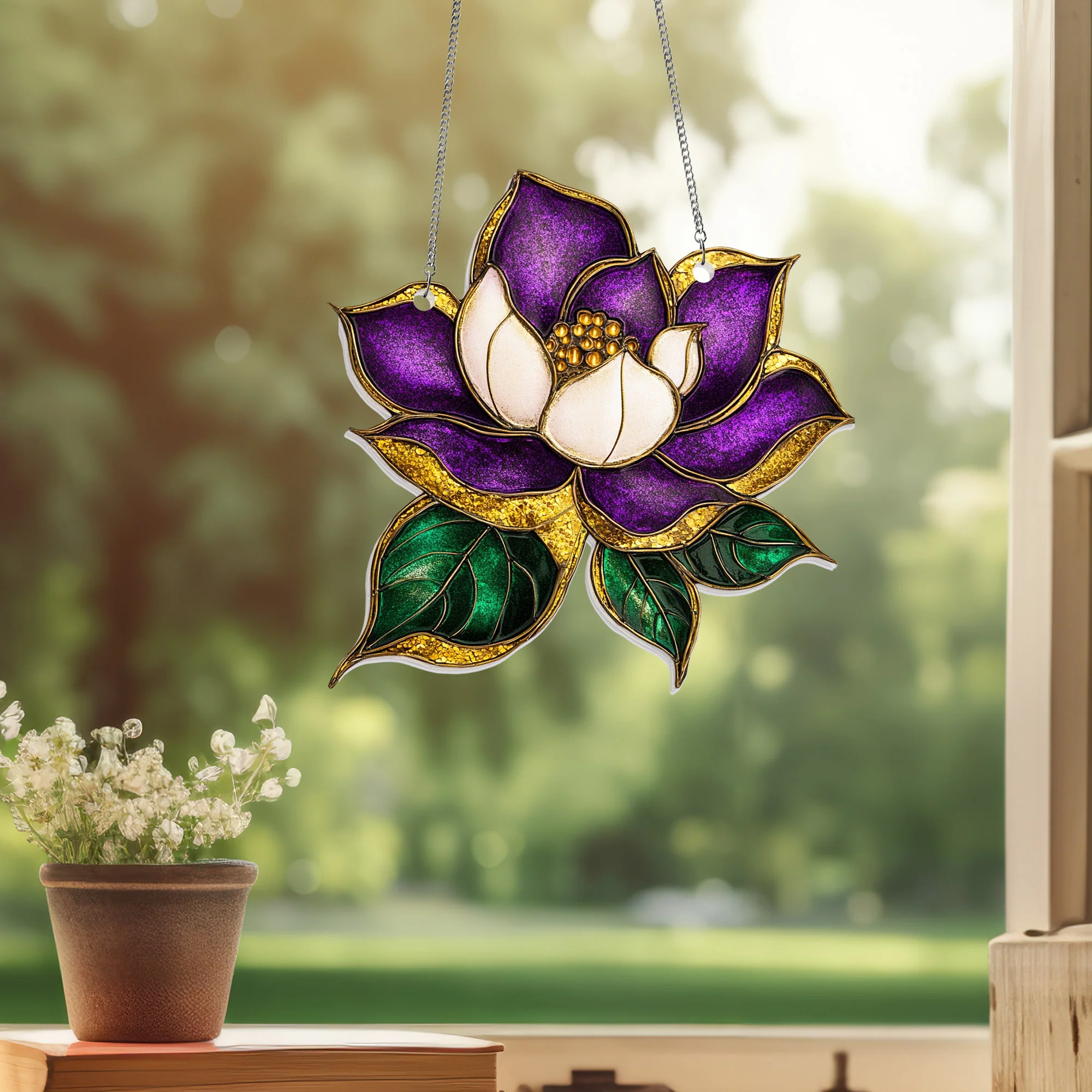 Mardi Gras Magnolia Acrylic Suncatcher Hanging Sign