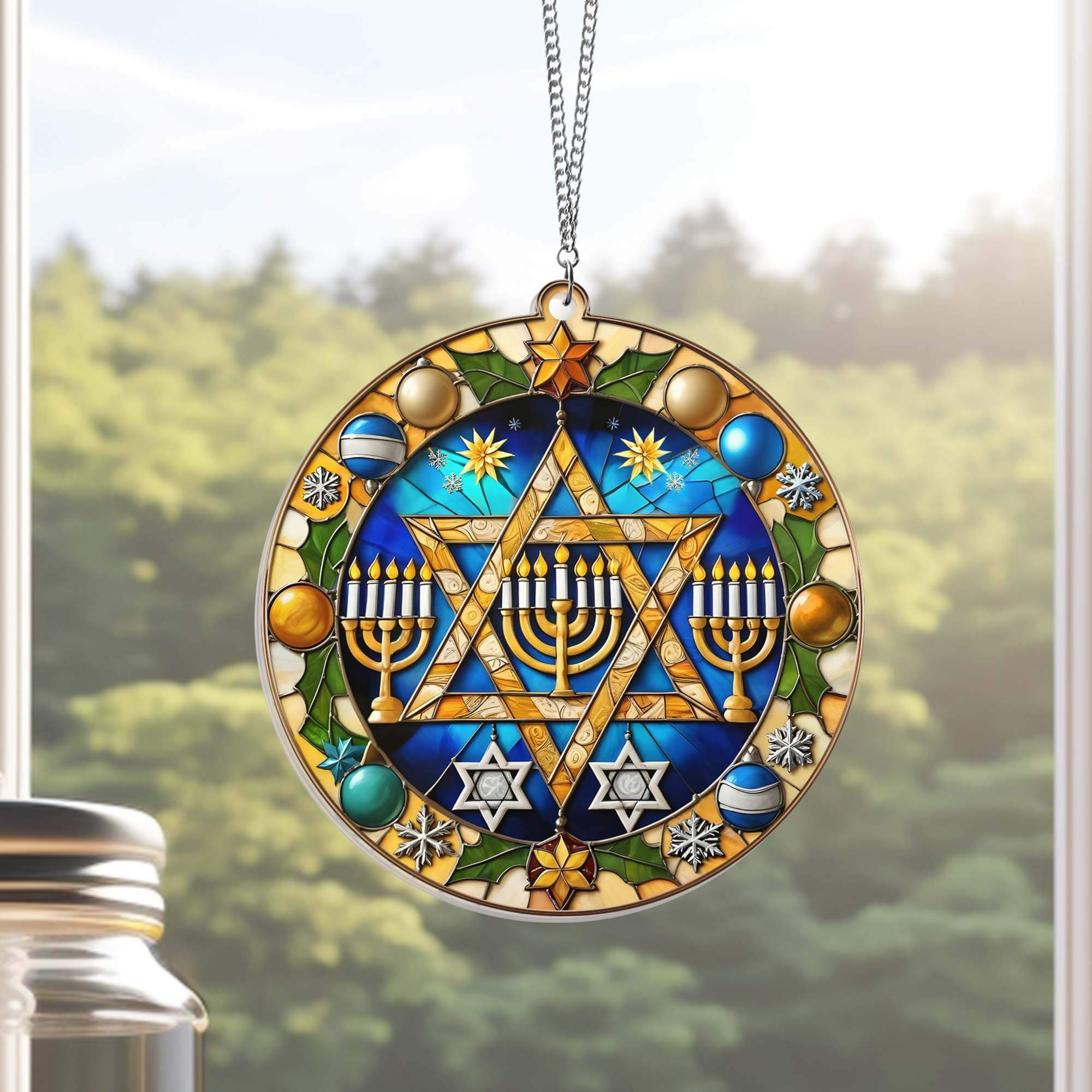 Jewish Star of David Hanukkah Christmas Suncatcher Acrylic Hanging
