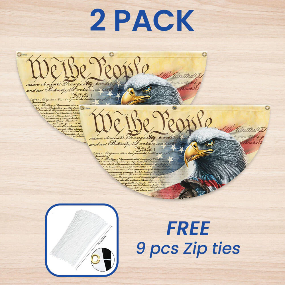 Bimipi American Flag - Happy 4th Of july, We The People. Patriotic American Eagle Non-Pleated Fan Flag
