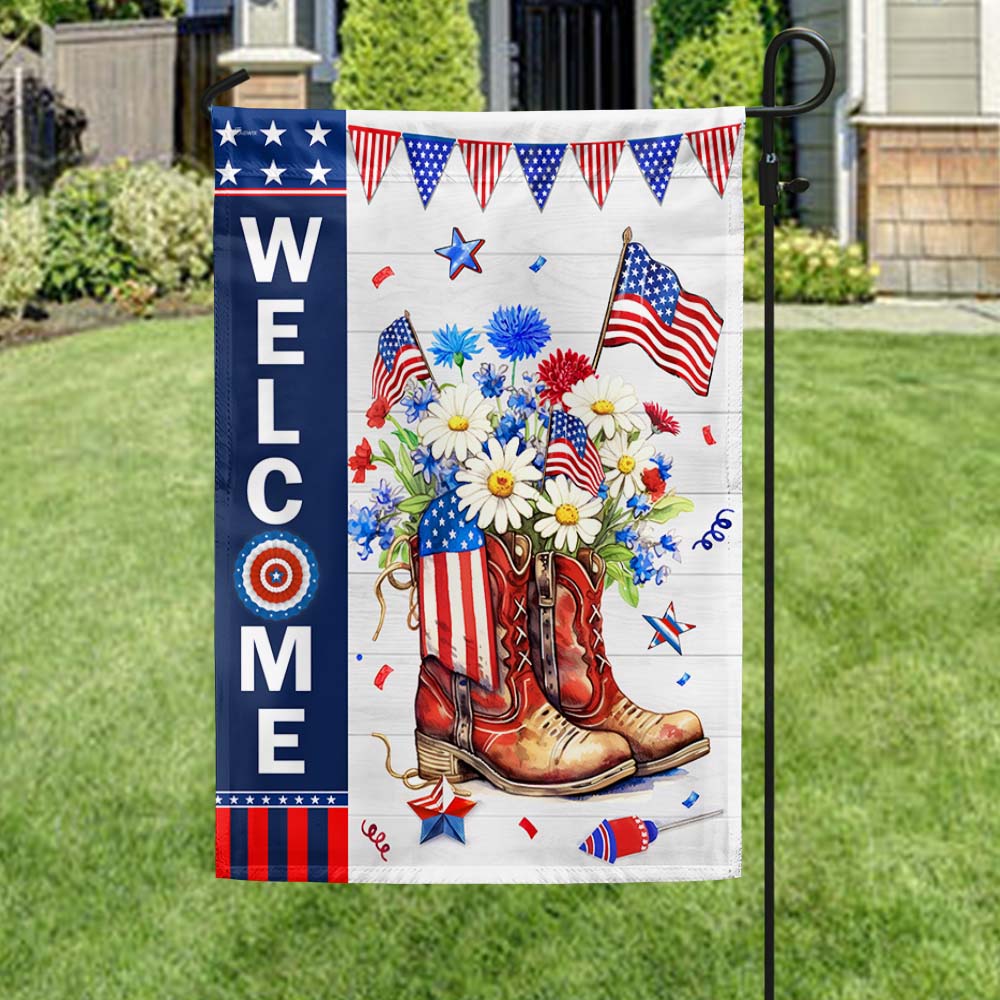Bimipi American Flag - Cowgirl Boots Flower 4th of july Flag