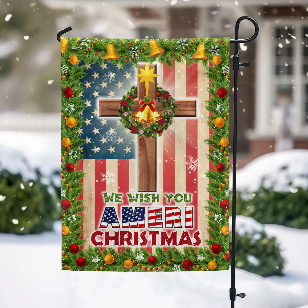Christian Cross American Flag We Wish You Ameri Christmas Flag