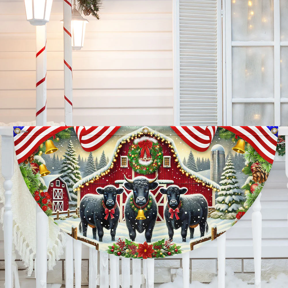 Angus Cattle Christmas Black Angus Cow Farm Animals Non-Pleated Fan Flag