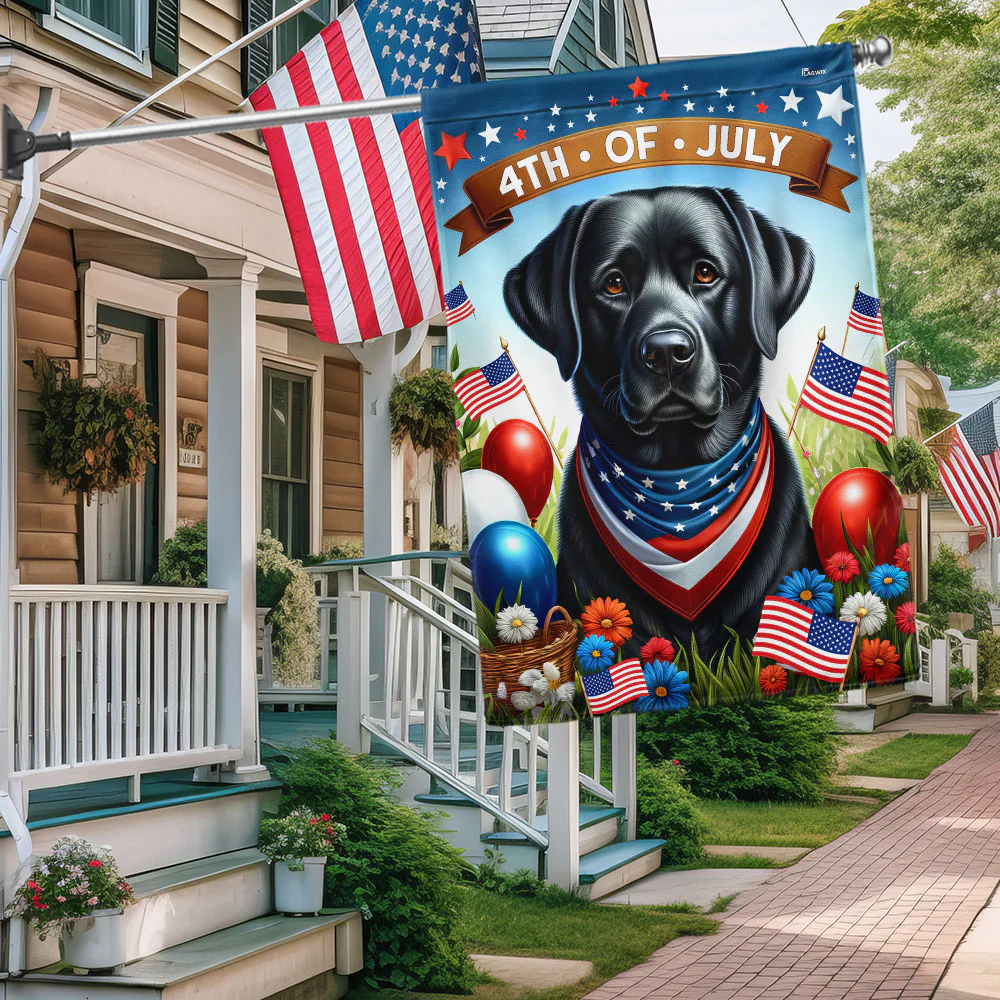 Bimipi American Flag - Black Labrador Retriever Dog 4th Of july Flag Wrapped in Glory