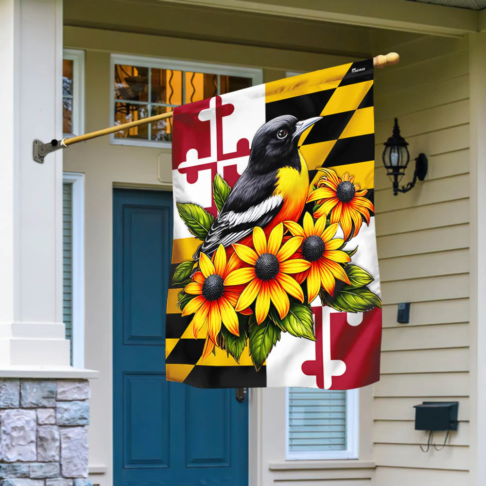 Maryland State Baltimore Oriole Bird and Black-eyed Susan Flower Flag