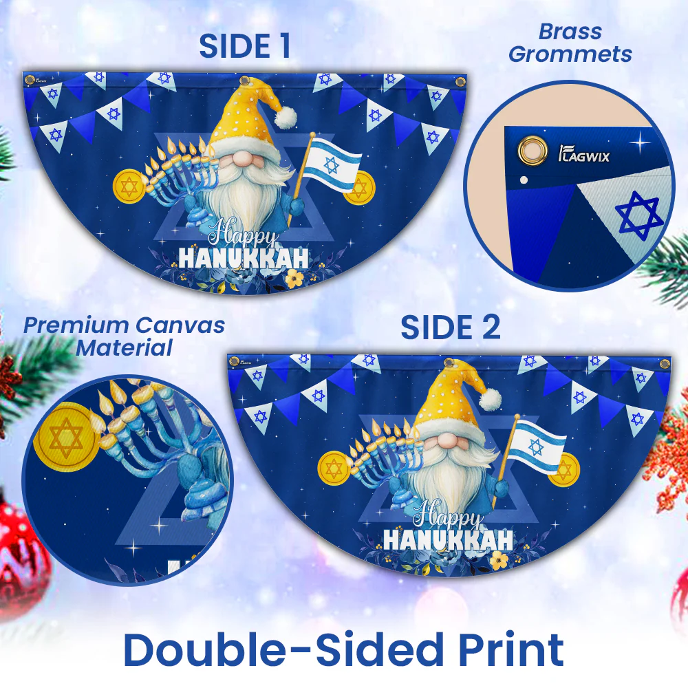 Happy Hanukkah Gnome Fan Flag - Non-Pleated Jewish Holiday Décor  - 3-Day Shipping