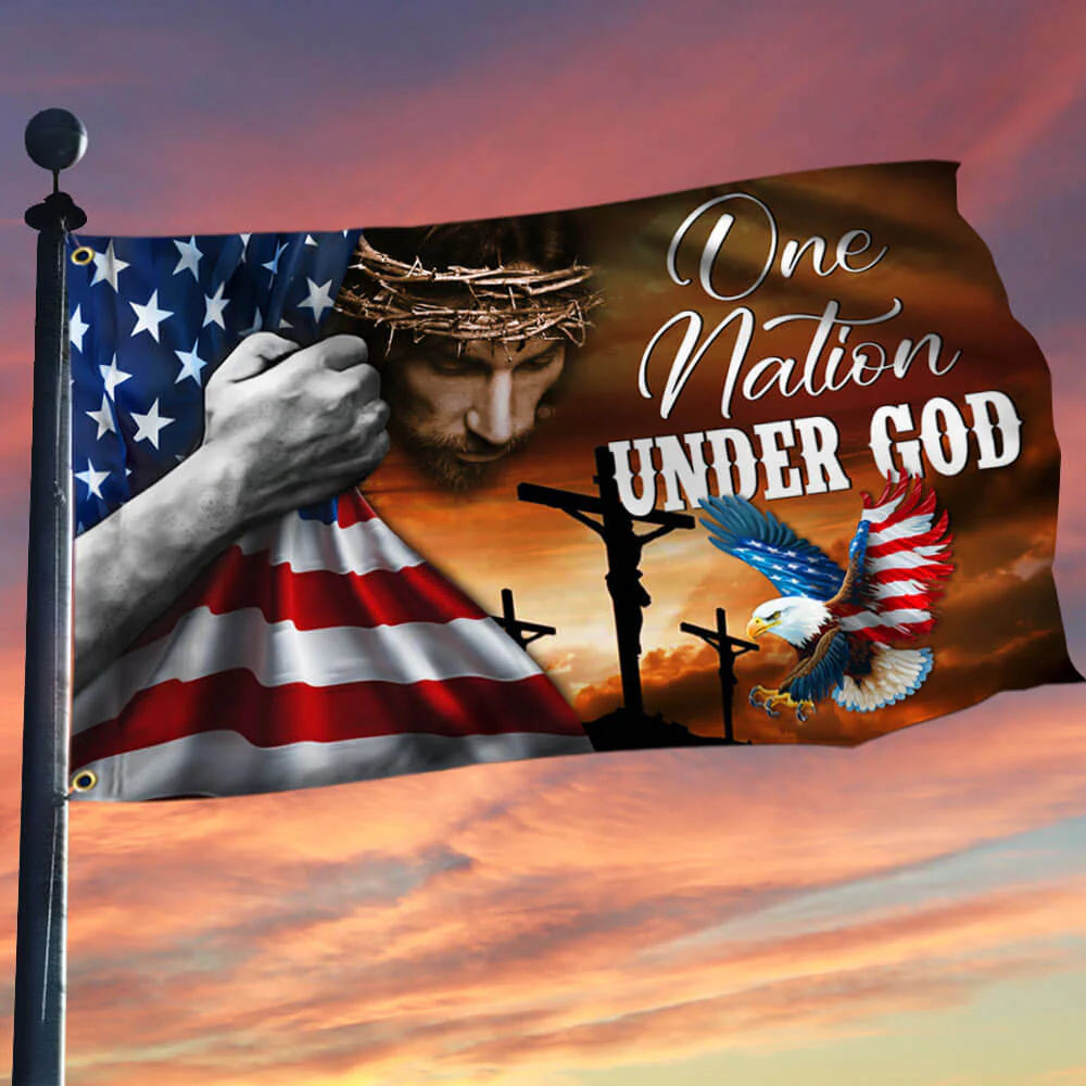 Bimipi American Flag - One Nation Under God, Jesus Christian American Eagle Grommet Flag