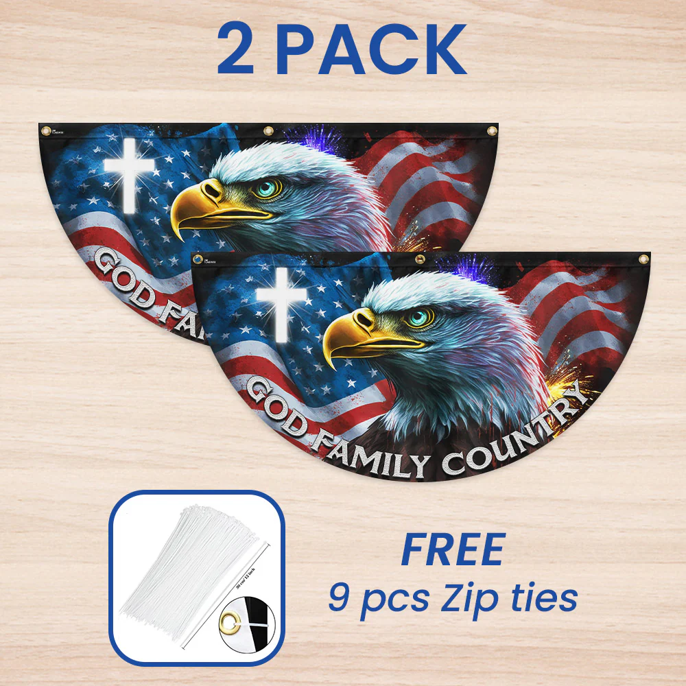 Patriotic Eagle God Family Country Non-Pleated Fan Flag