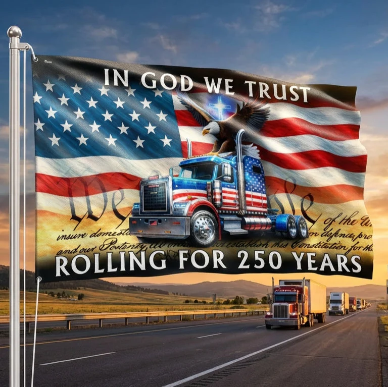 250 Years America Rolling Flag, Truck Driver Christ Patriotic Decor