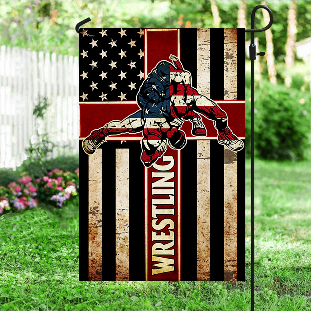 Wrestling Christian Cross American Flag