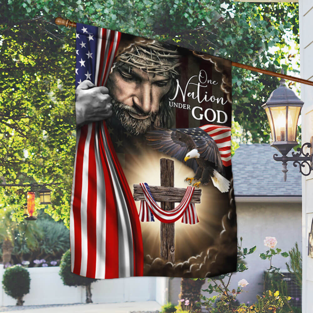 One Nation Under God. Christian Cross American Flag