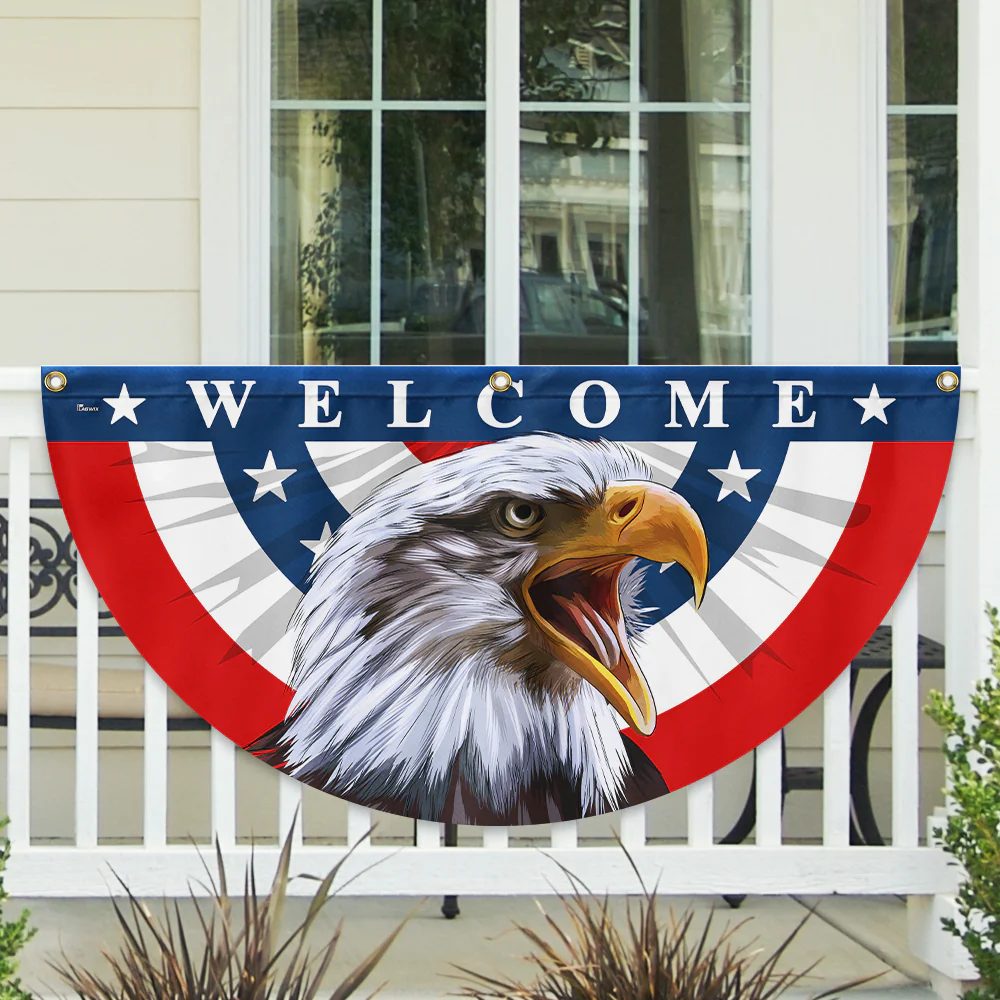 Bimipi American Flag - Patriotic Eagle Welcome American  Non-Pleated Fan Flag