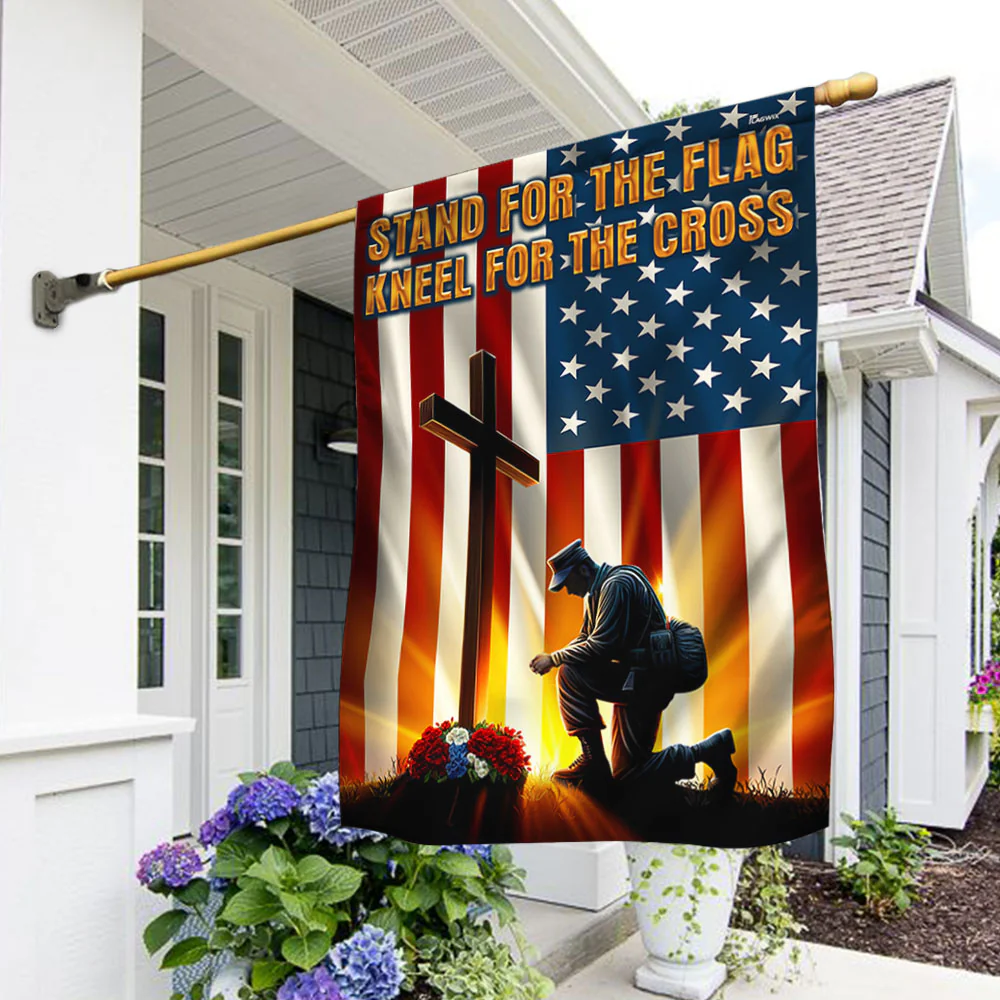 Bimipi Veteran Kneeling Cross American Flag Stand for the Flag Kneel for the Cross Patriotic Veterans Day Flag