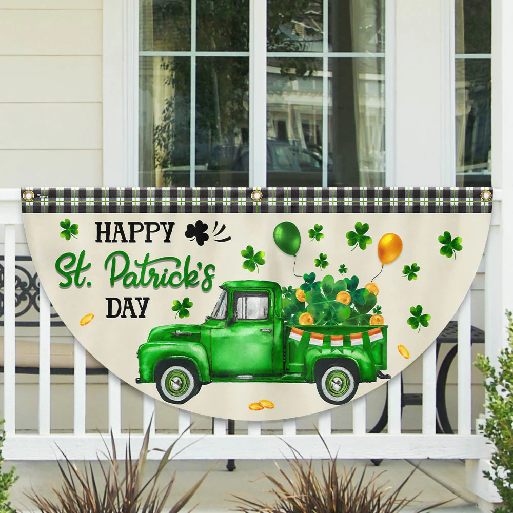 Shamrocks Truck Happy St Patrick’s Day Non-Pleated Fan Flag