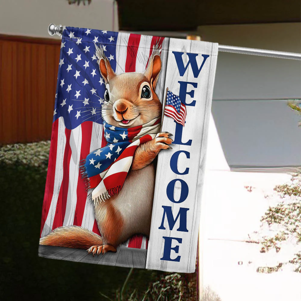 Bimipi American Flag - American Patriot 4th of july Squirrel Welcome Flag