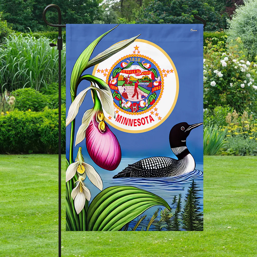 Minnesota Lady's Slipper Flower and Loon Flag