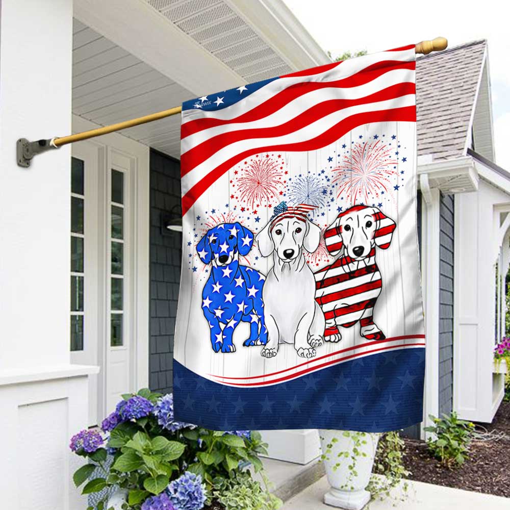 Dachshund American Flag Bimipi  ™ Decorative Flag With Dog Dachshund