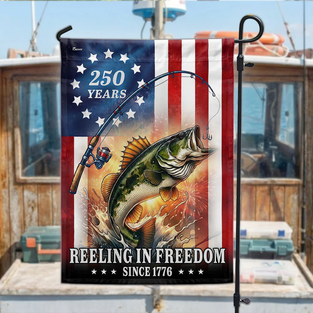 Bass Fish Flag, 250 years Reeling in Freedom US Flag