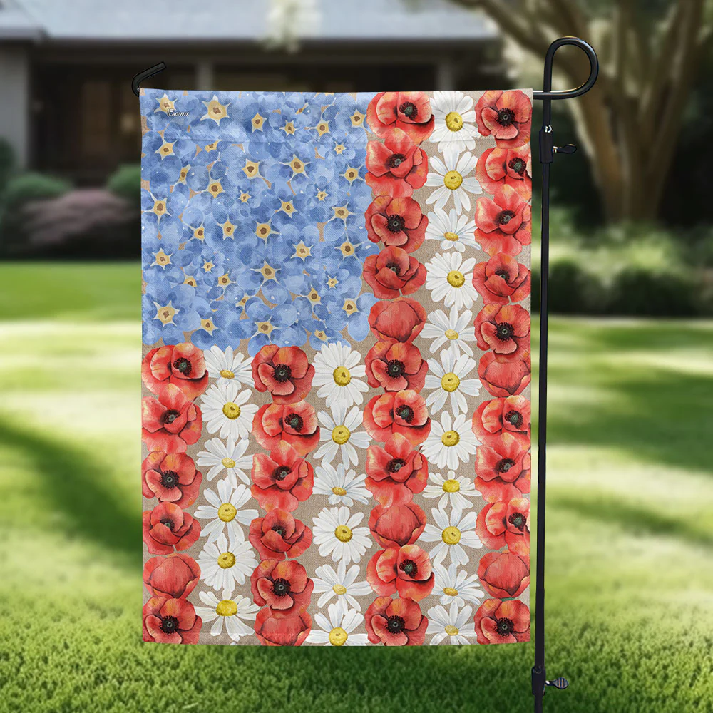 Bimipi American Flag - 4th of july Patriotic Flower Myosotis and Poppy Flag