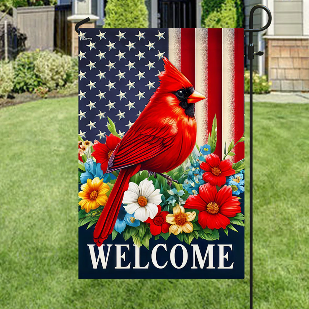 Cardinal Floral Welcome American Flag