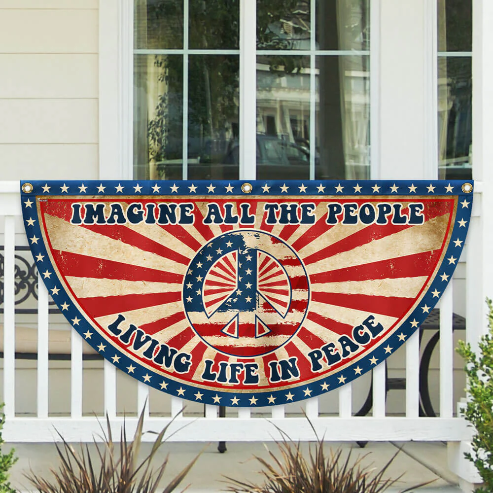 Hippie Peace Imagine All The People Living Life In Peace Non-Pleated Fan Flag