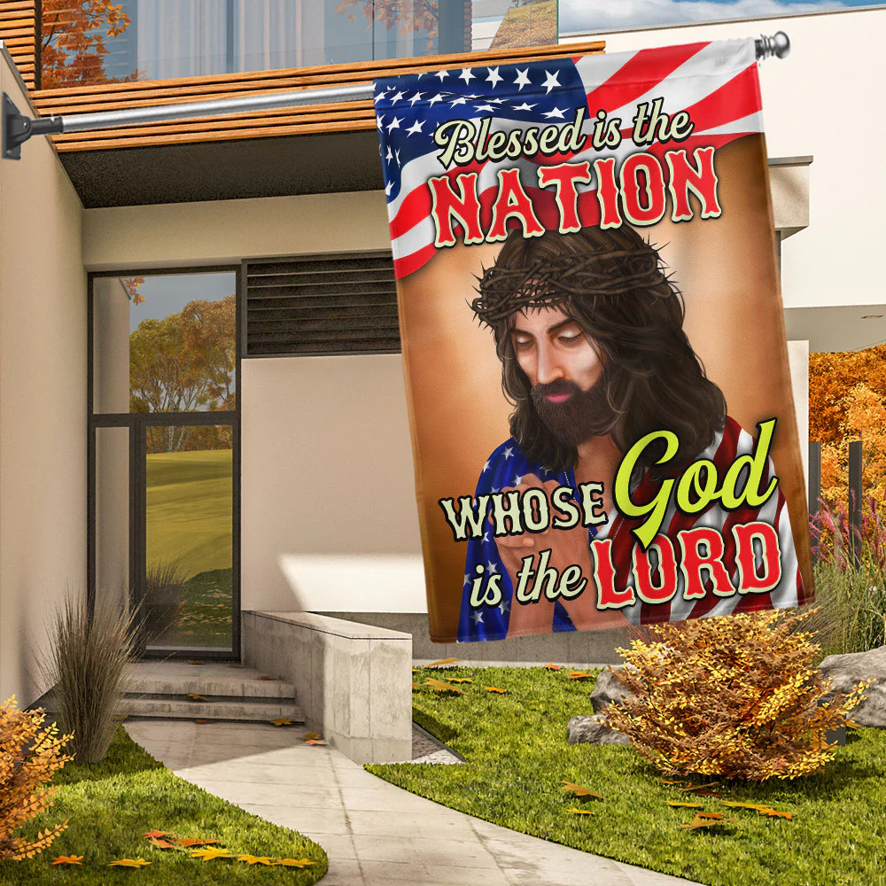 God Jesus American Flag Blessed Is The Nation Whose God Is The Lord