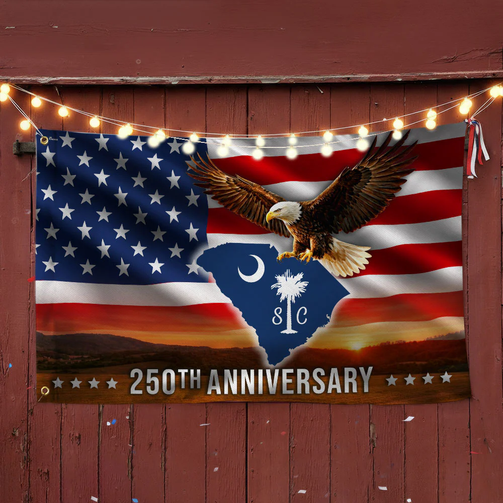 SC 250th Anniversary Flag, South Carolina USA Patriotic Eagle Grommet Flag