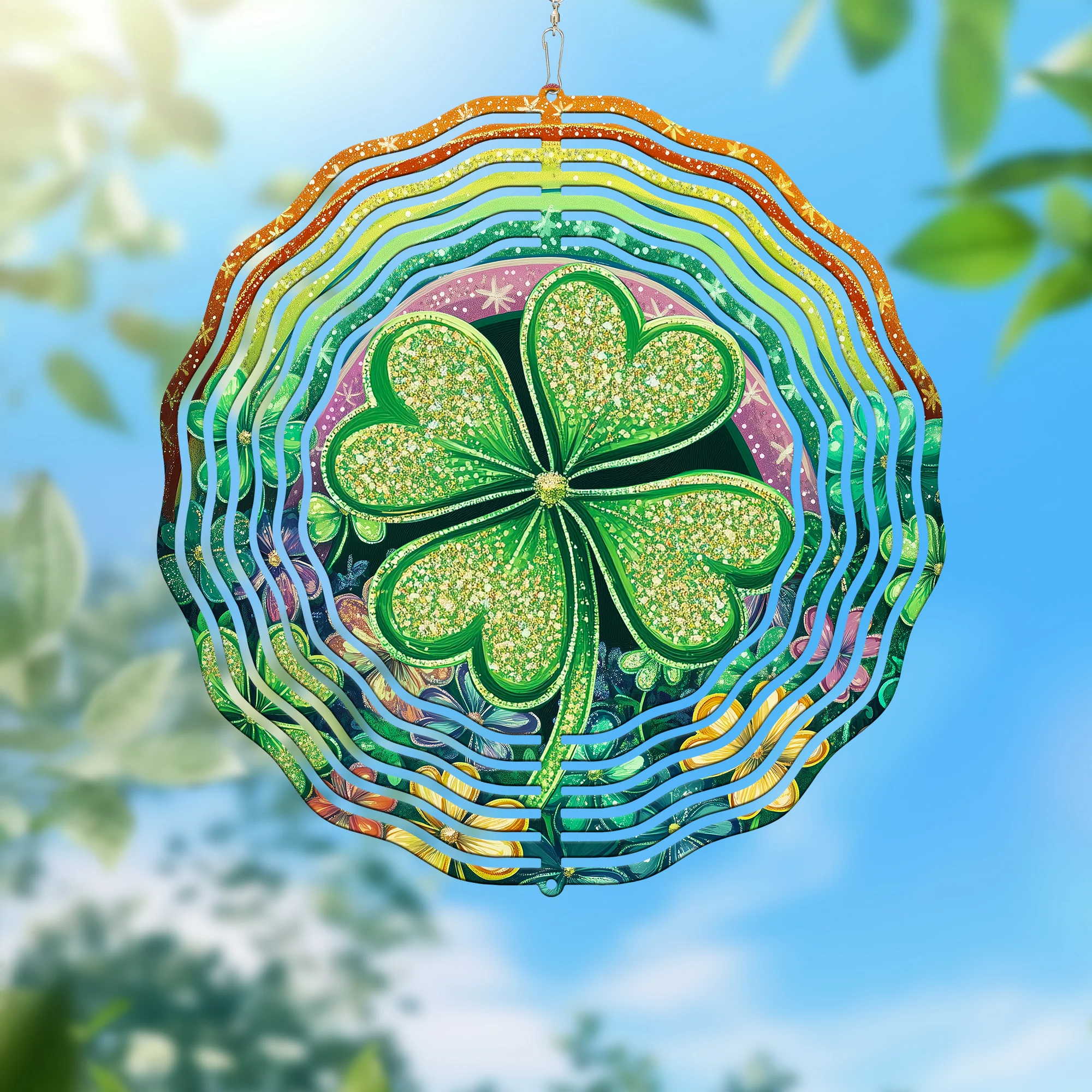 St. Patrick's Day Shamrock Rainbow Floral Wind Spinner