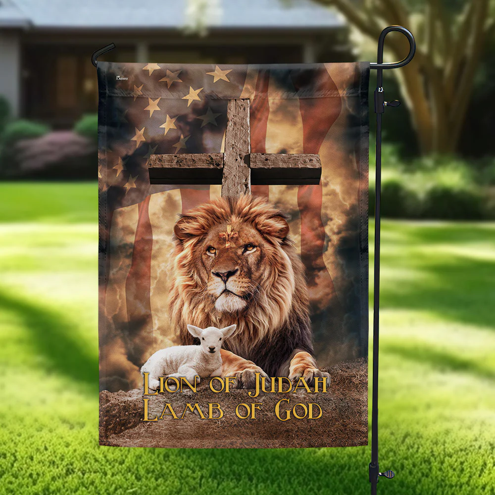 Lion of Judah, Lamb of God Cross American Flag 3 Day-Shipping 3-Day Shipping