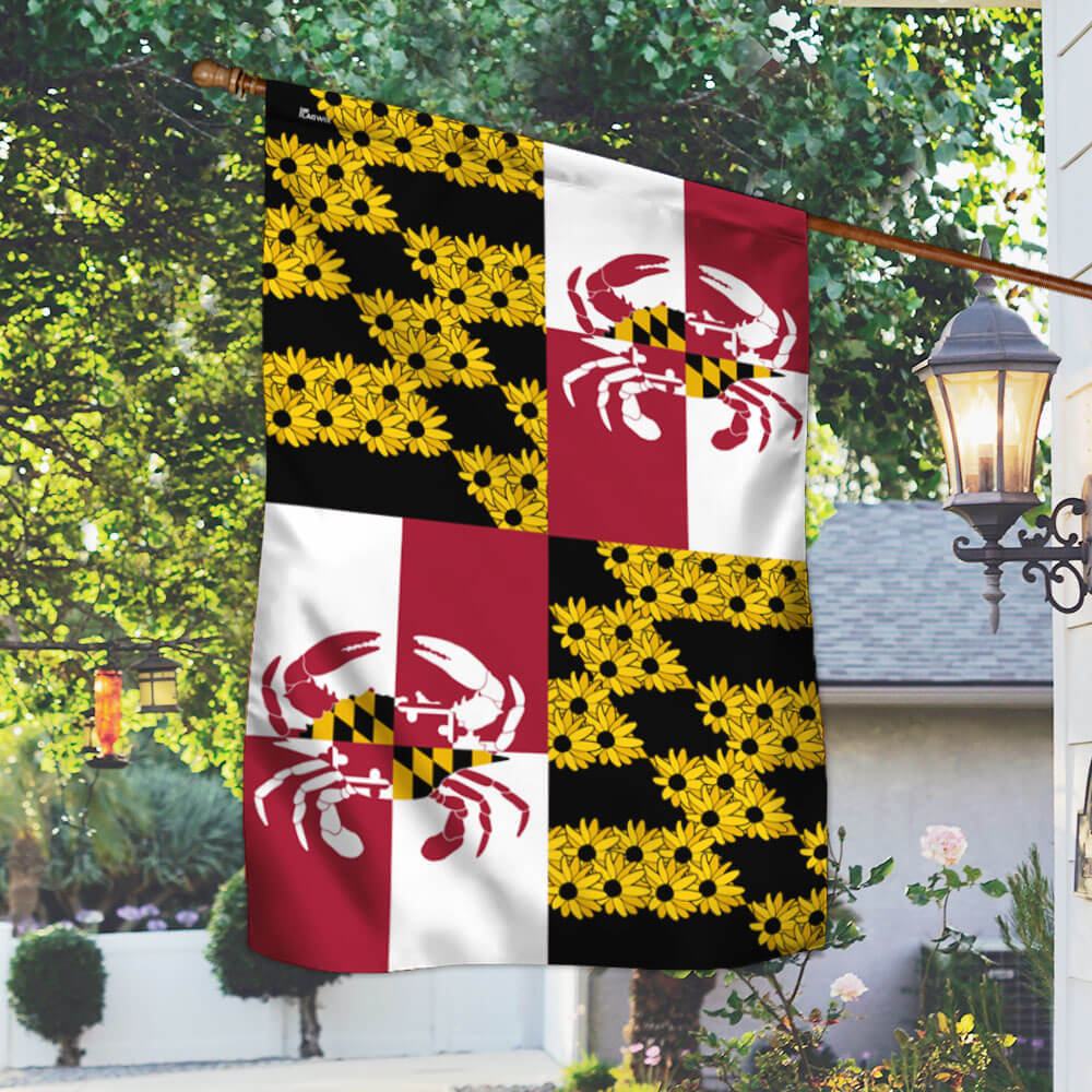Maryland State Crab and Black-eyed Susan Flower Maryland Flag