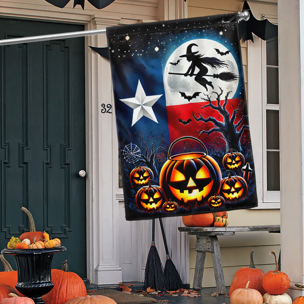Texas Halloween Witchcraft Scary Pumpkins Flag