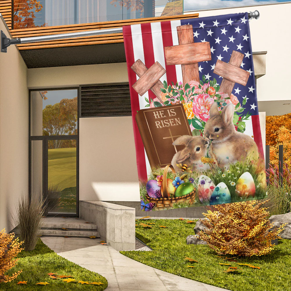 Easter Rabbit Bunny Flag He Is Risen Easter Day American Flag