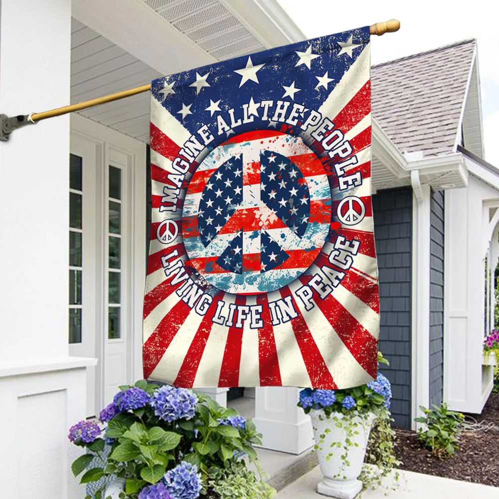 Bimipi American Flag - Happy 4th of july. Imagine All The People Living Life In Peace Hippie American Flag