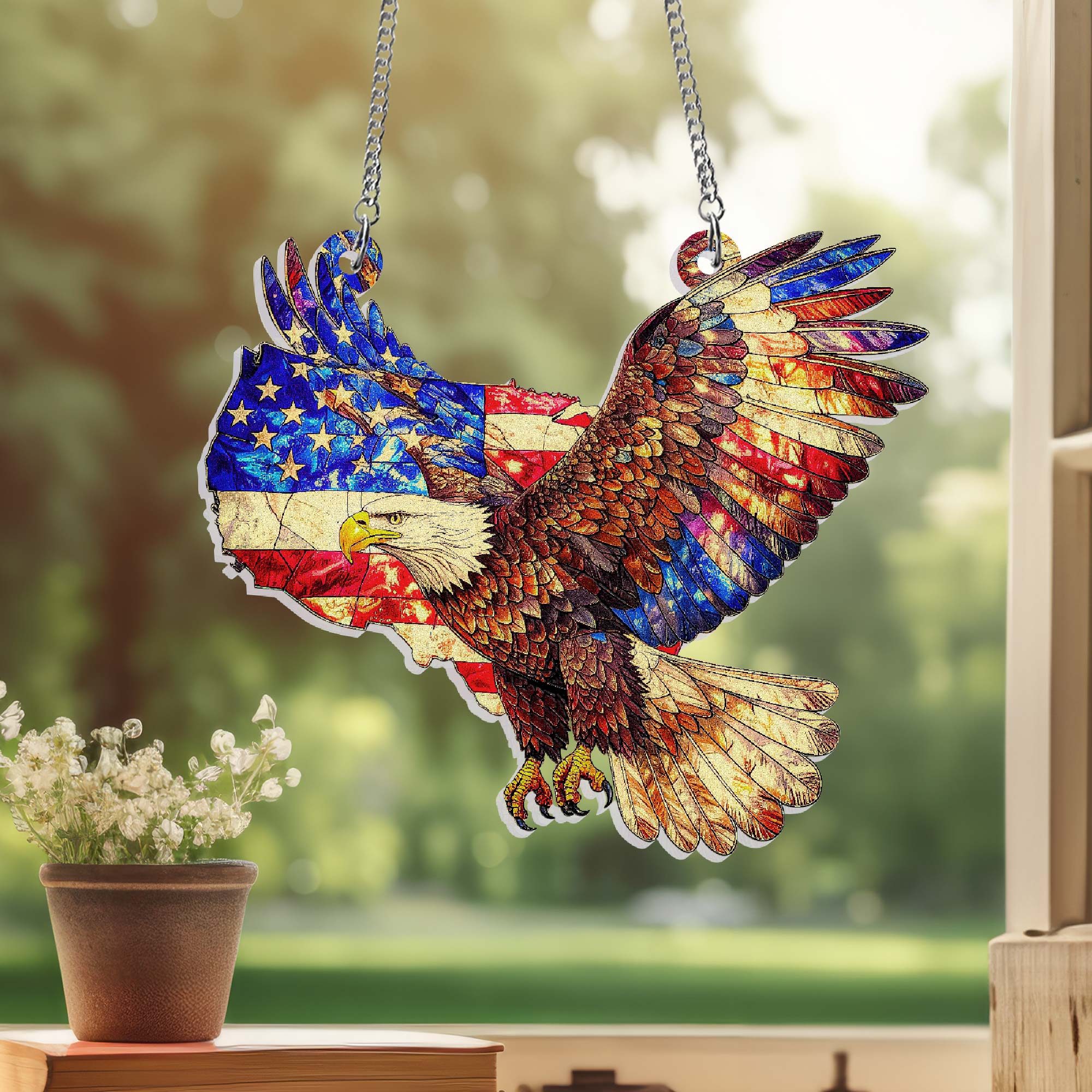 American Eagle Suncatcher – Patriotic USA Flag Window Hanging