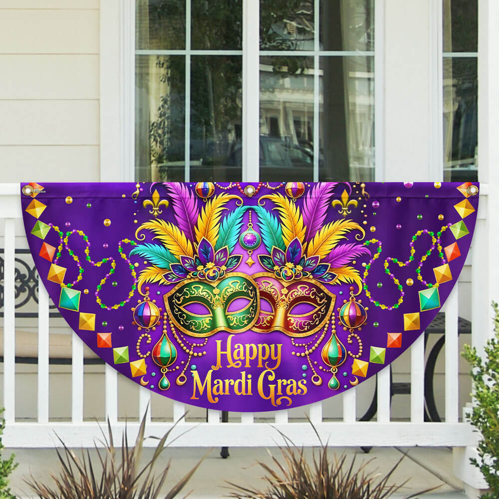 Happy Mardi Gras Non-Pleated Fan Flag