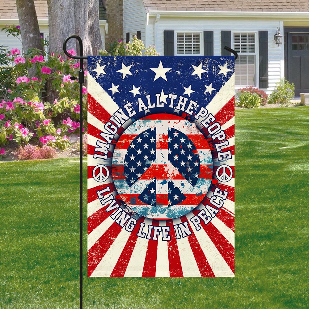 Bimipi American Flag - Happy 4th of july. Imagine All The People Living Life In Peace Hippie American Flag