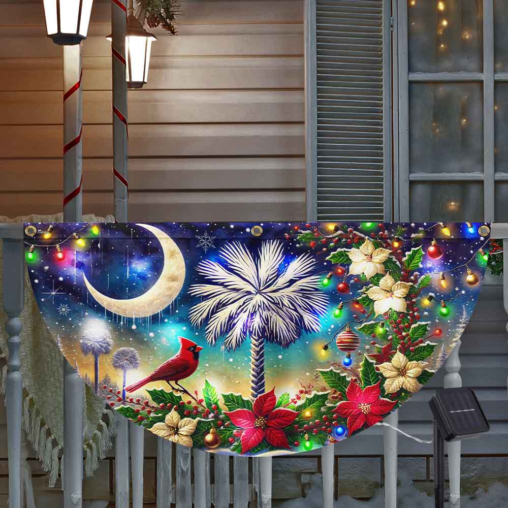 South Carolina Christmas Palm Tree Cardinal Solar Led Fan Flag