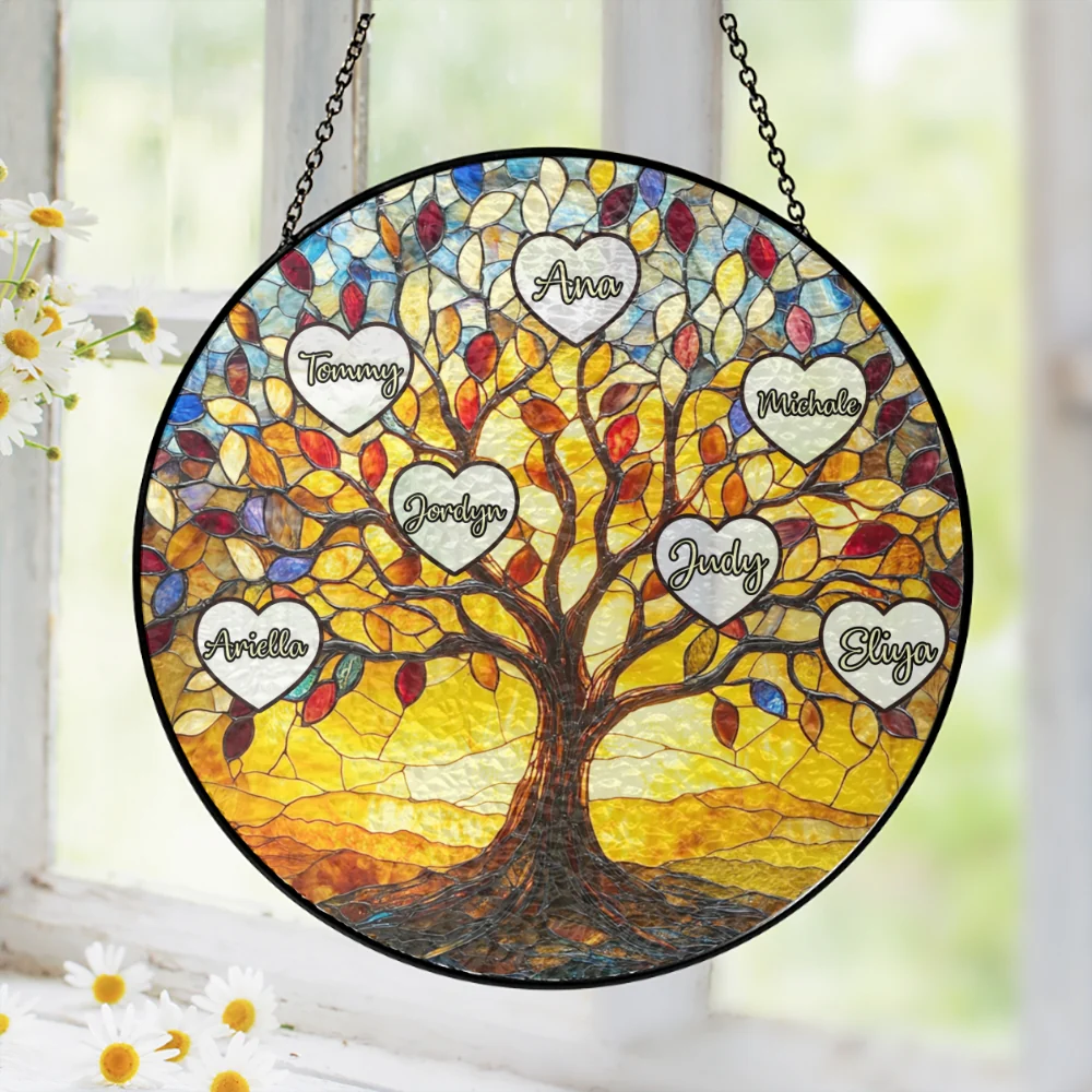 Tree of Life Custom Names Stained Glass Suncatcher