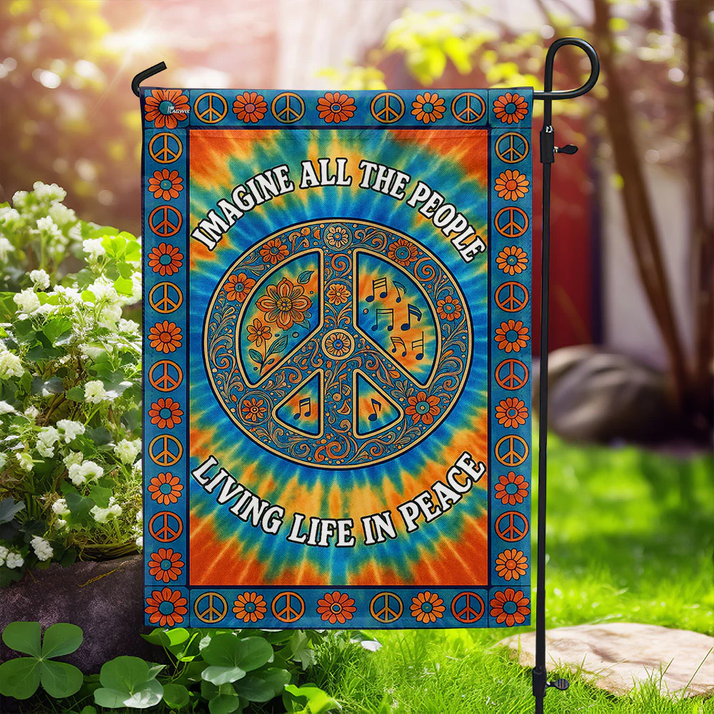 Tie-Dye Sign Garden Flag, Living Life in Peace Hippie Style Decoration