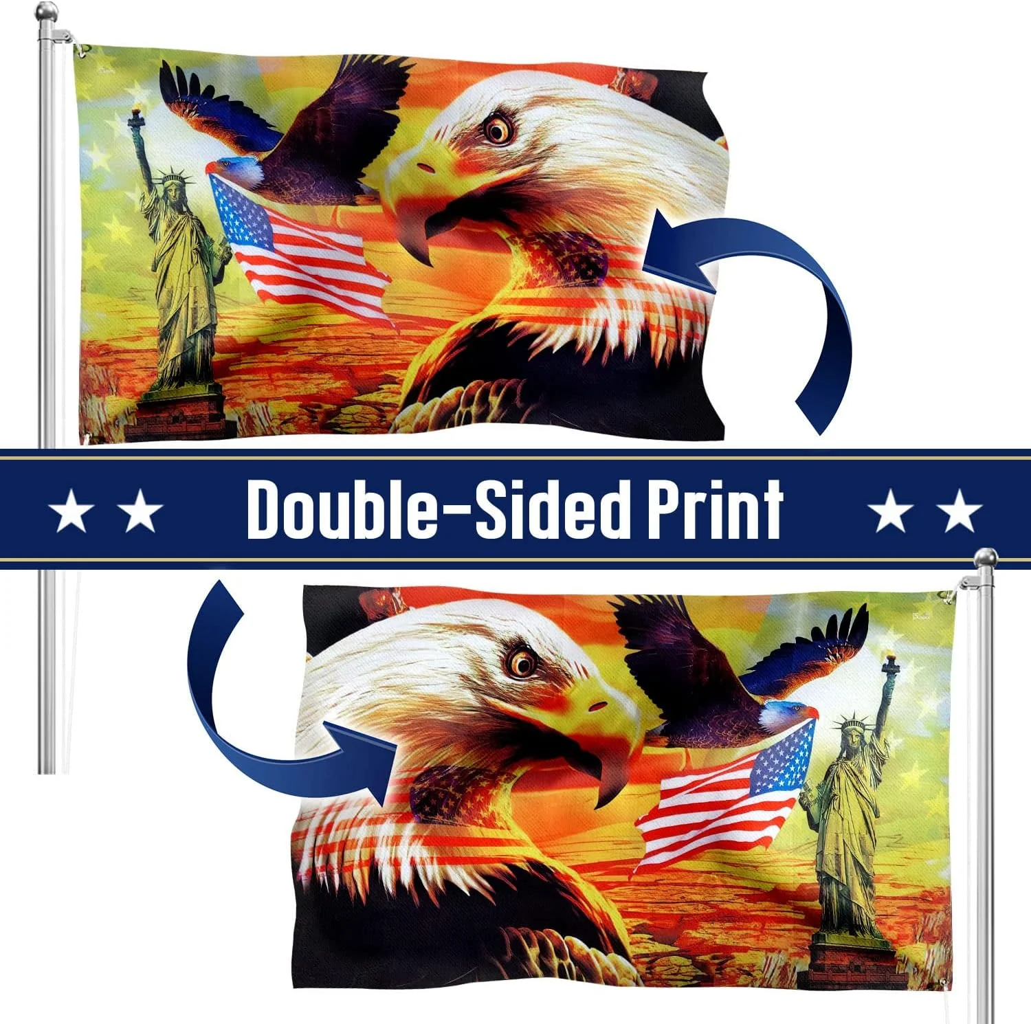 Bimipi Combo Pack: USA American Flag & Patriotic Eagle Flag 3x5 Ft