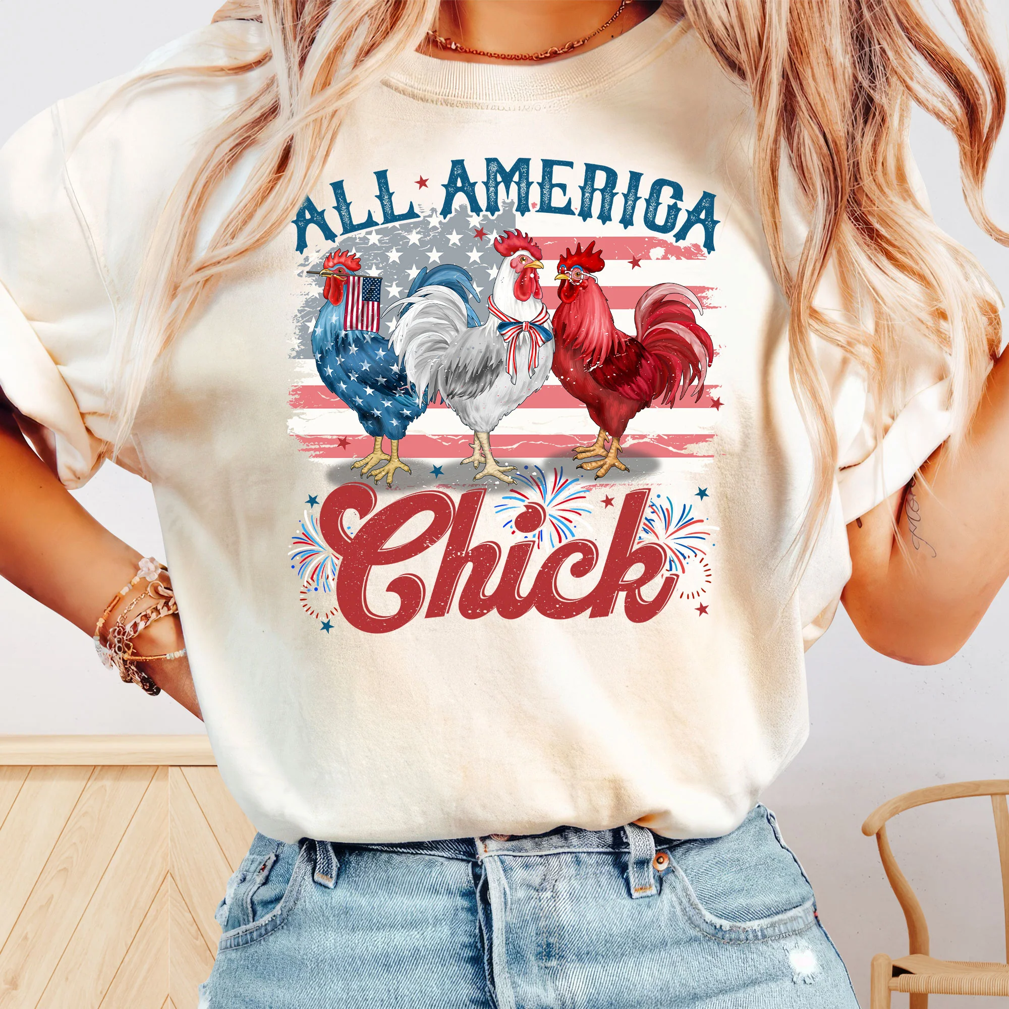 Women T-Shirt - Chicken Tee, All America Chick T-Shirt, Farm Tee