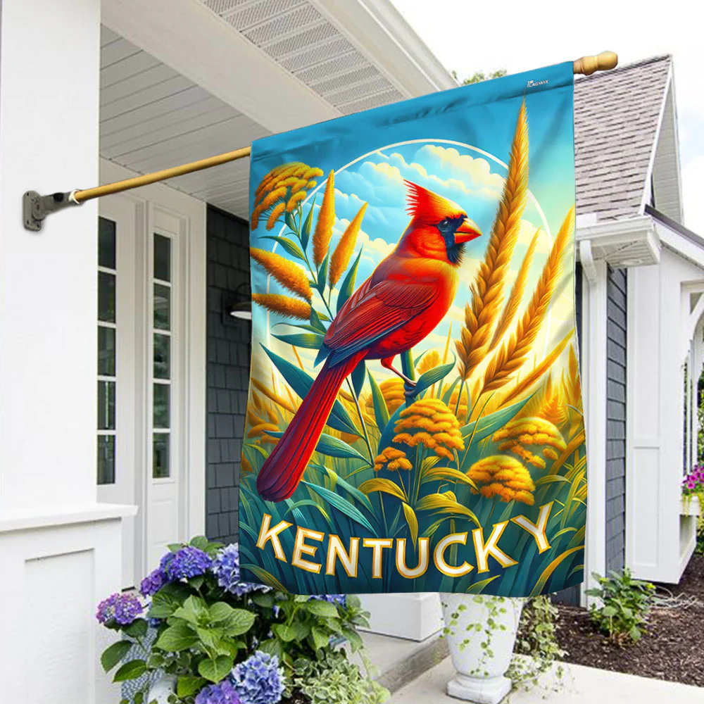 Bimipi Kentucky State Bird and Flower Cardinal and Goldenrod Flower Flag