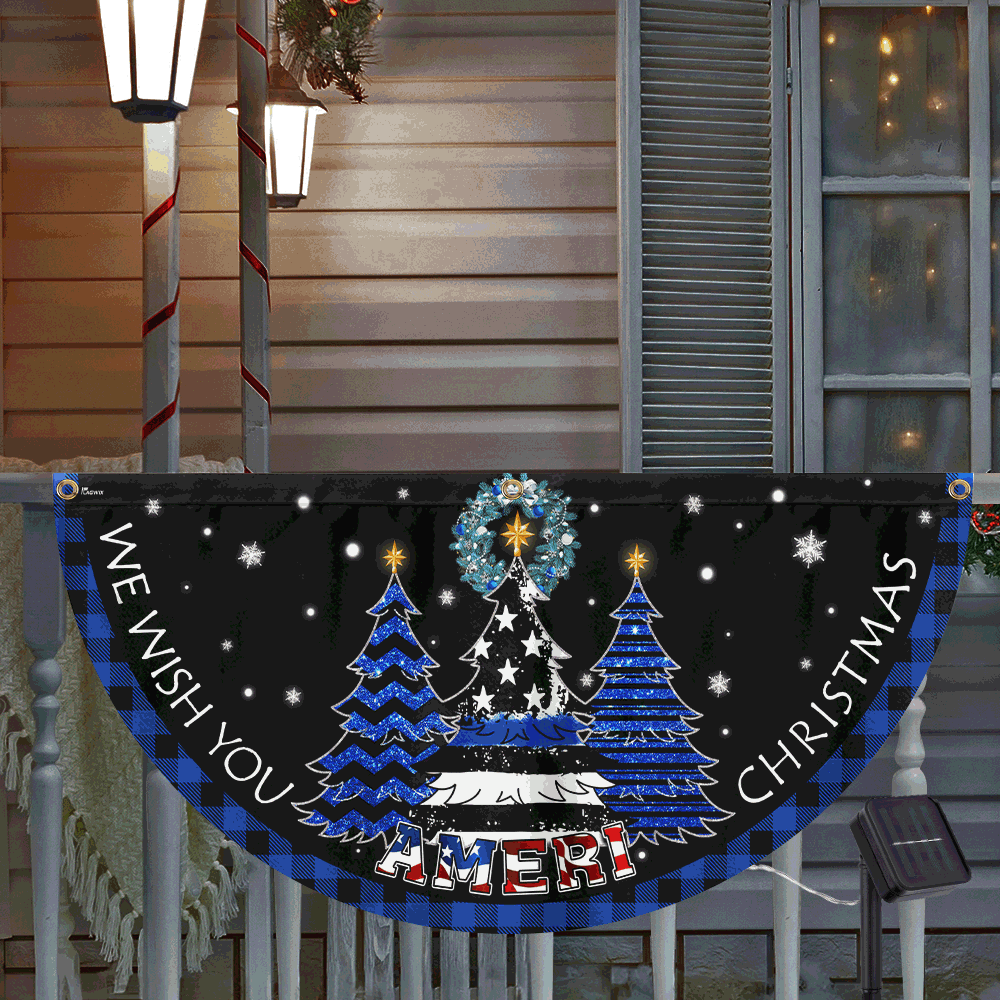 We Wish You Ameri Christmas, The Thin Blue Line Christmas Solar Led Fan Flag