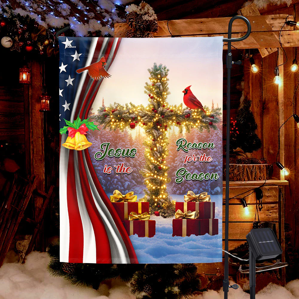 Christ Cardinal Christmas Flag | Jesus is the Reason Cross Solar LED Flag