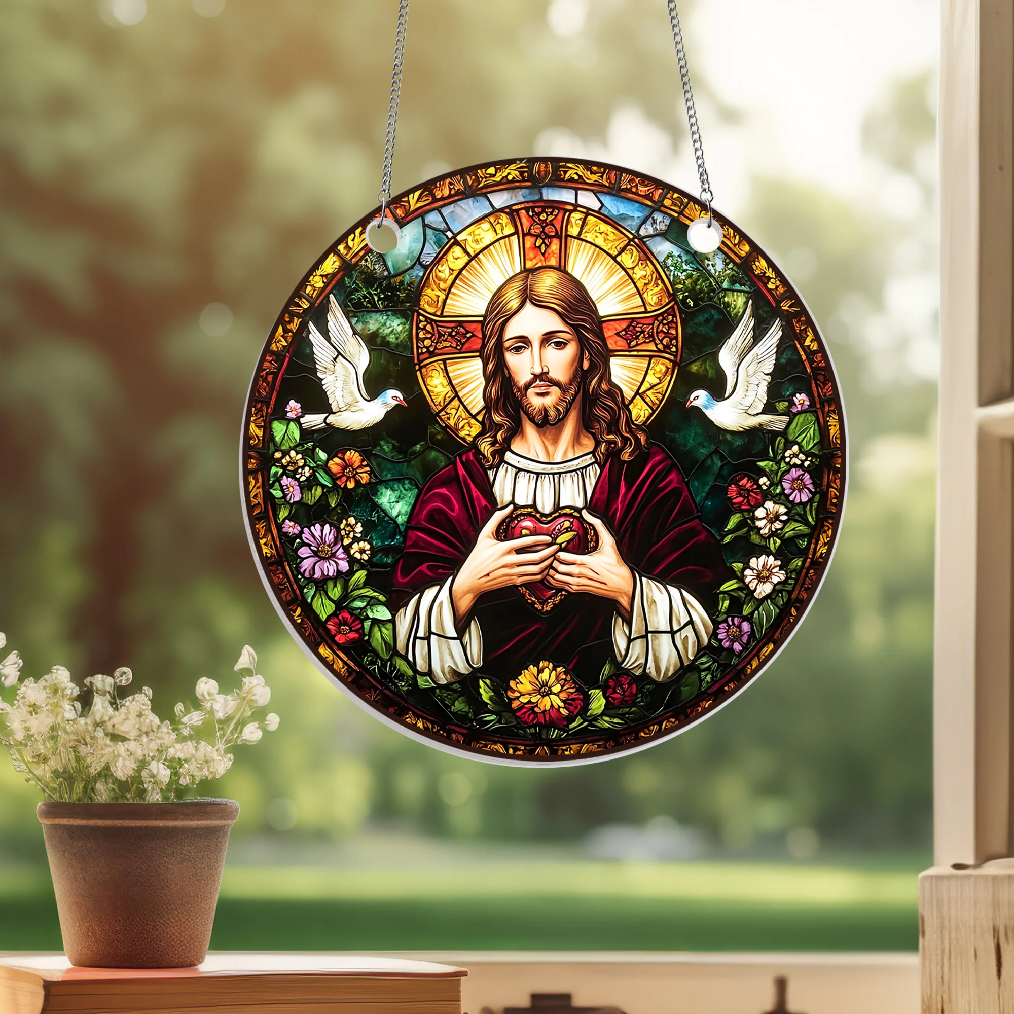 Sacred Heart of Jesus Acrylic Suncatcher Hanging Sign
