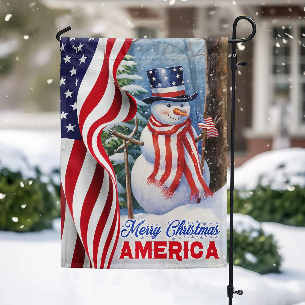 Snowman Merry Christmas American Flag