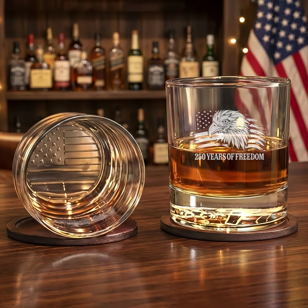 250 Years of Freedom Patriotic Eagle American Engraved Whiskey Glass