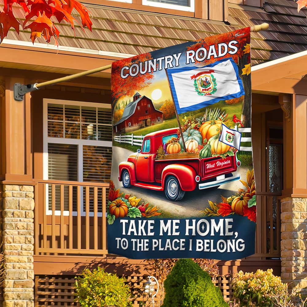 West Virginia Thanksgiving Halloween Flag Country Roads Take Me Home  To The Place I Belong Flag