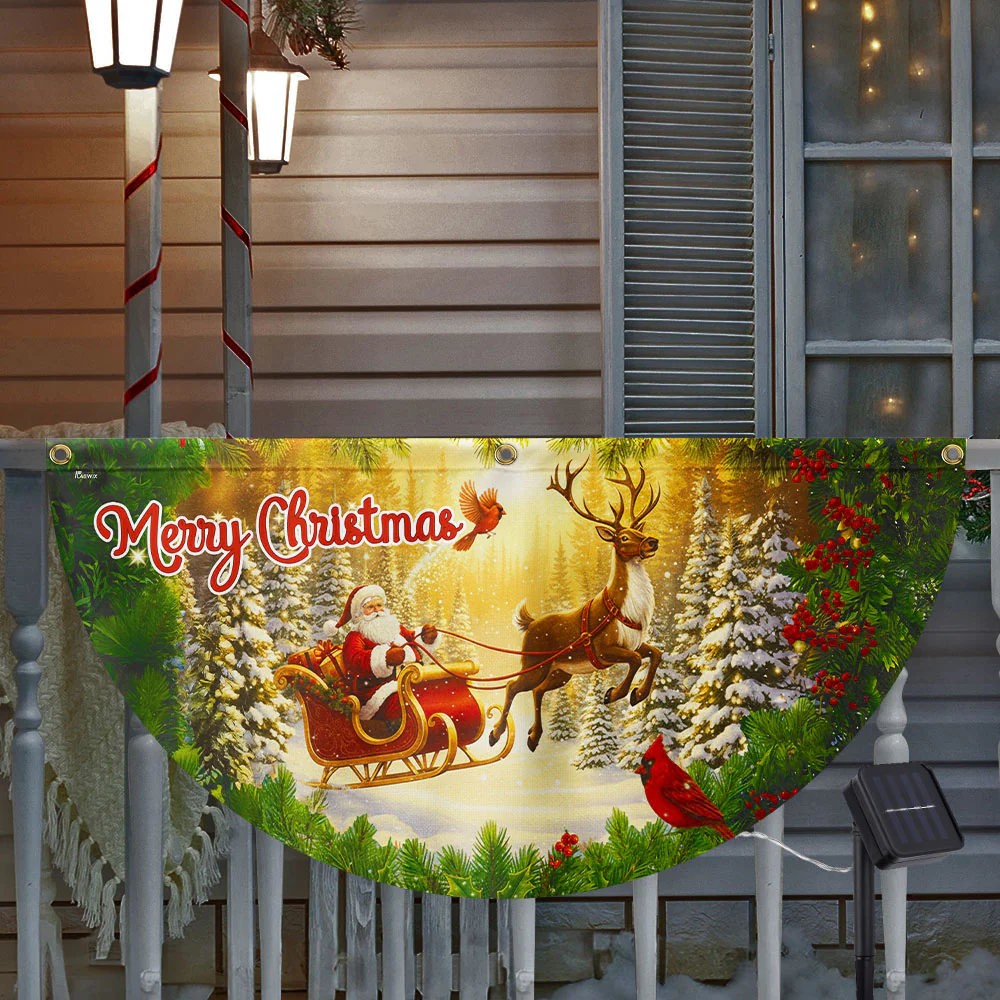 Merry Christmas Santa Claus with Sleigh and Reindeer Cardinal Solar Led Fan Flag
