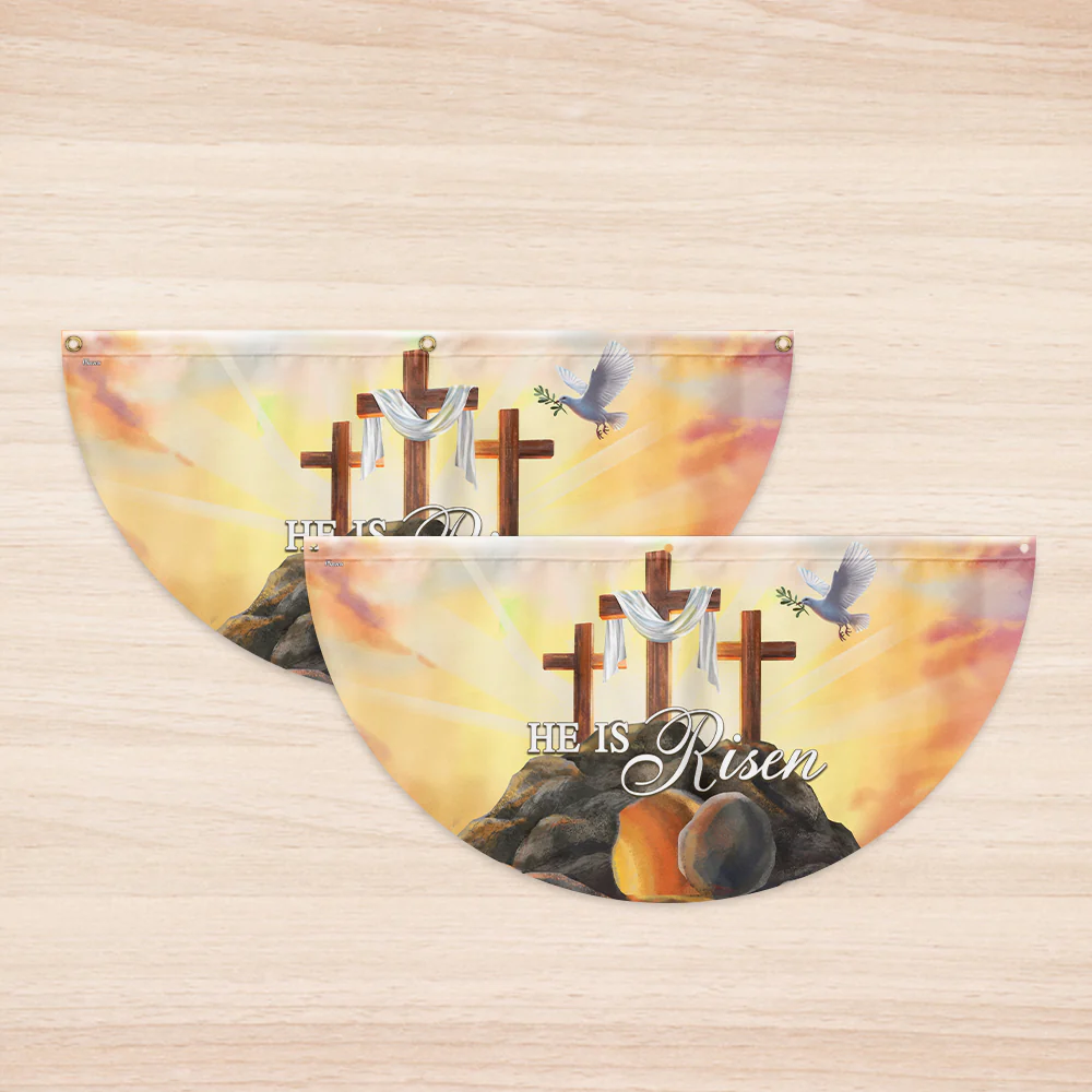 He Is Risen Easter Christian Cross Religious Non-Pleated Fan Flag